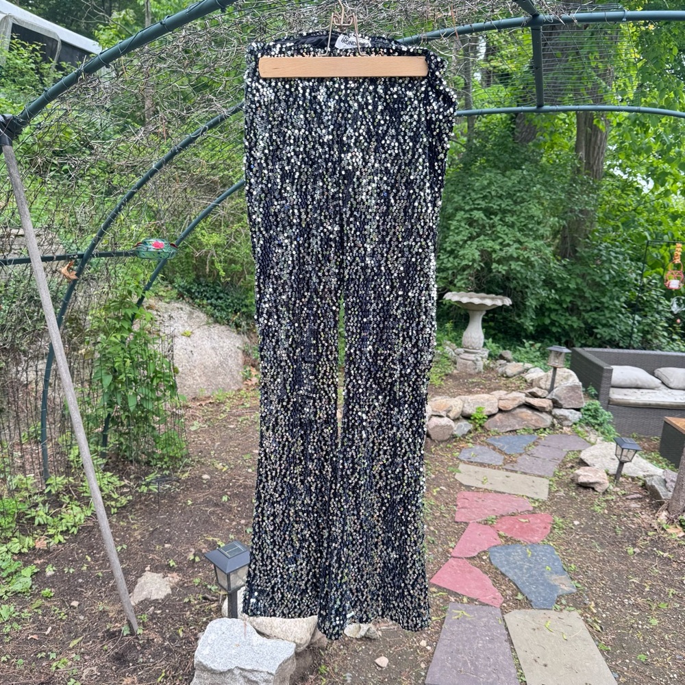 No Boundaries Black with silver sequins bell bottoms